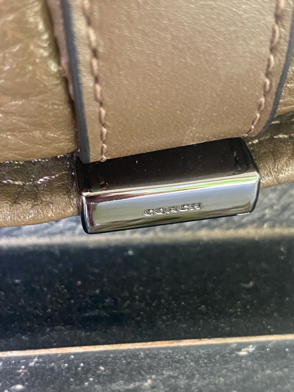 COACH Olive/Taupe Studded Leather Satchel with Removable Strap
